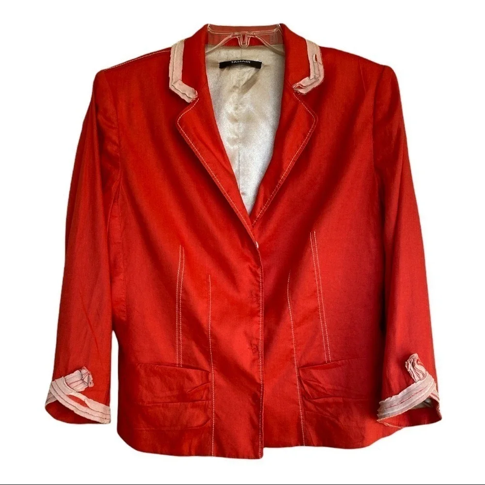 Tahari Red Blazer Jacket Womens Size Small Contrast‎ Stitching women size 12